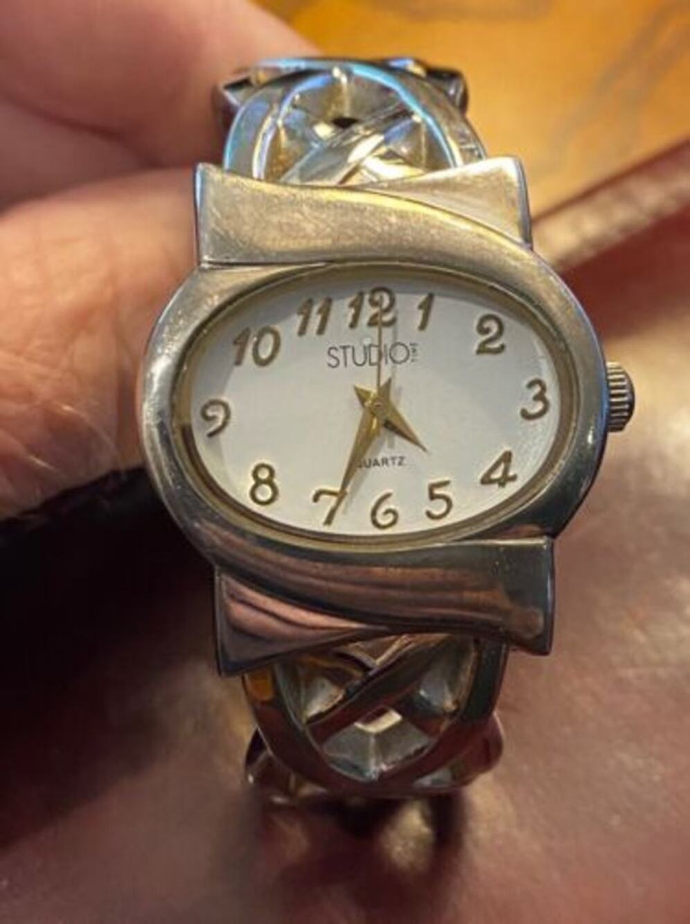 Women's Silver Tone 33mm Studio Time Bangle Bracelet Watch, Weave Pattern